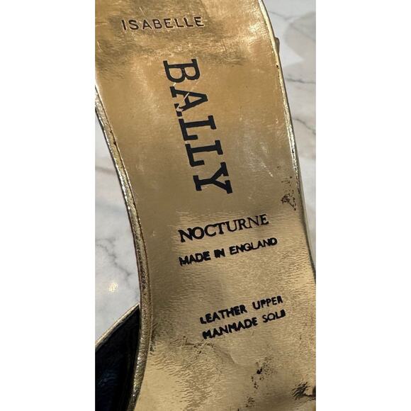 VINTAGE BALLY GOLD FOIL ANKLE WRAP HEELS SZ 6.5 ENGLAND - Picture 6 of 7